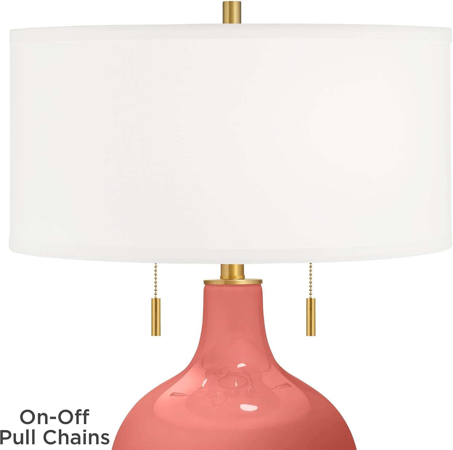 Color + Plus Toby 28' Tall Modern Glass Table Lamp Pull Chain Pink Coral Reef Gold Brass Finish Single Fabric White Shade Living Room Bedroom Bedside Nightstand House Office Family Reading Kitchen
