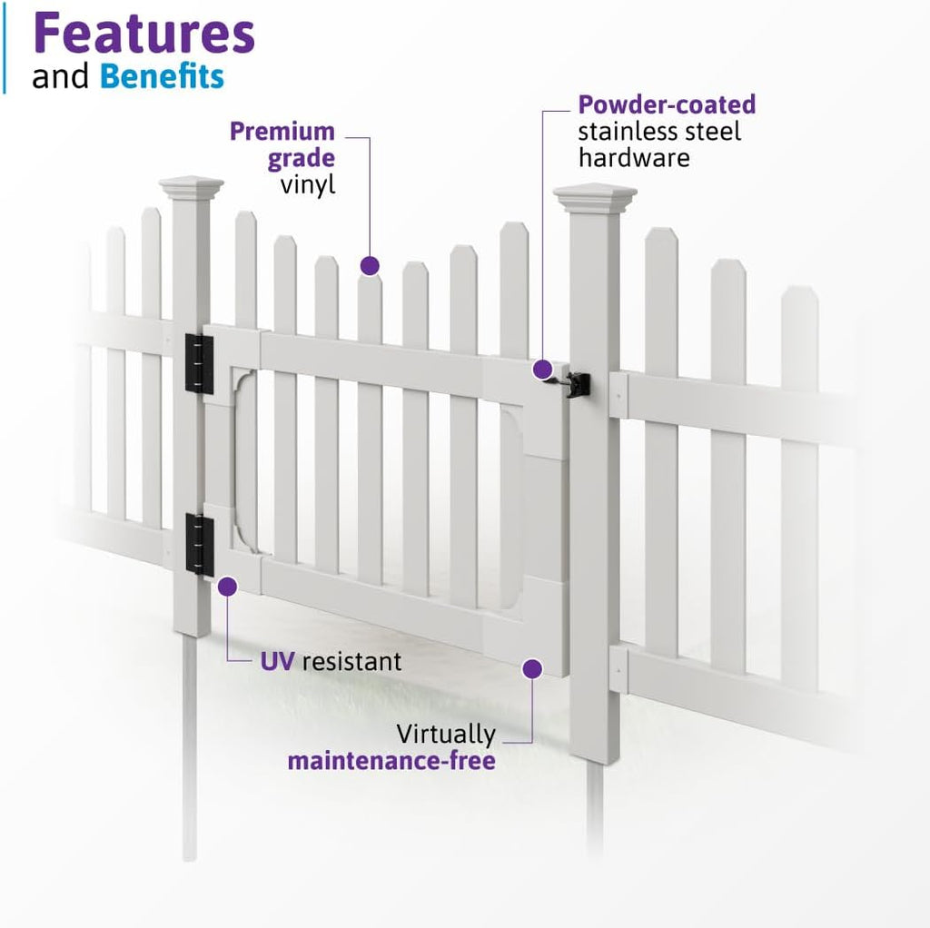 3ft H x 3.5ft W (1 Gate) No Dig WamBam All American Gate Kit, White Vinyl Picket Yard Fence Entry w/Hardware Included for All American Fence, Outdoor Access Door for Patio & Yard, ZP19043