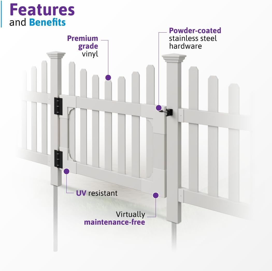 3ft H x 3.5ft W (1 Gate) No Dig WamBam All American Gate Kit, White Vinyl Picket Yard Fence Entry w/Hardware Included for All American Fence, Outdoor Access Door for Patio & Yard, ZP19043