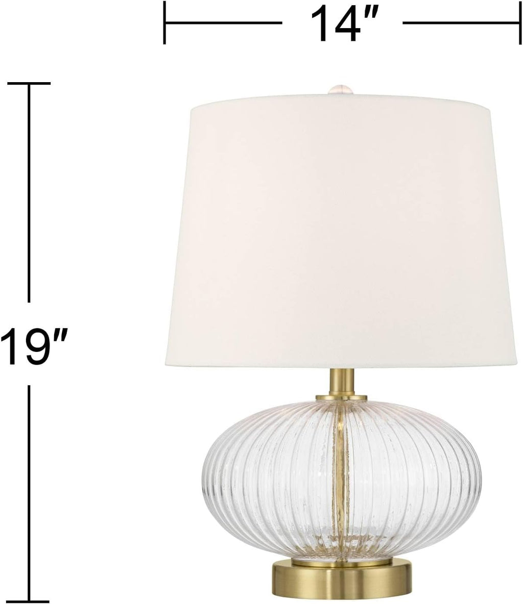 360 Lighting Darrah 19' High Small Mid Century Modern Accent Table Lamps Set of 2 USB Port Clear Glass Gold Brass Finish Off-White Shade Living Room Charging Bedroom Bedside Nightstand House Office