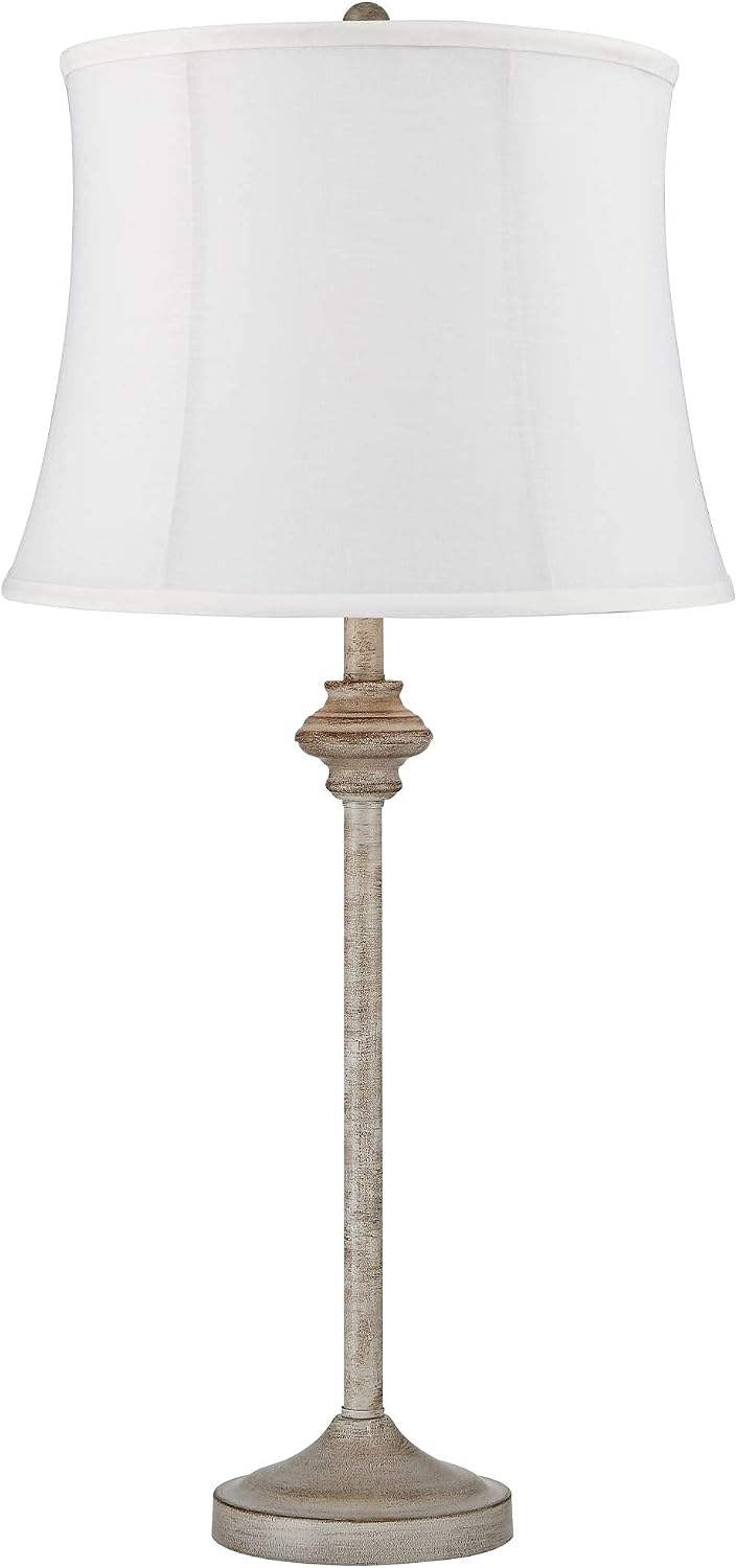 360 Lighting Lynn Country Cottage Core Rustic Buffet Table Lamps 26 3/4' Tall Skinny Set of 2 Light Beige Wood White Fabric Softback Drum Shade for Living Room House Home Dining Office Family