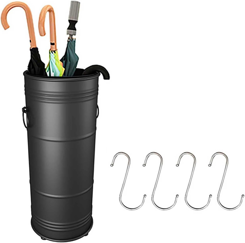 Metal Umbrella Holder Stand - Creative Postbox Type Umbrella Holder Rack Simple and Stylish with Drip Tray and 4 Hooks - for Canes Walking Sticks Entryway Office, Black (Color : Black)