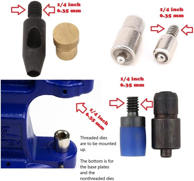 9mm Rivets Kit (1000 Sets) with Hand Press Machine, Dies and Hole Punch. Leather Rivets Single Round Cap Metal Stud Fasteners for Bag Belt Wallet Jeans(Red Press& Silver Rivets)