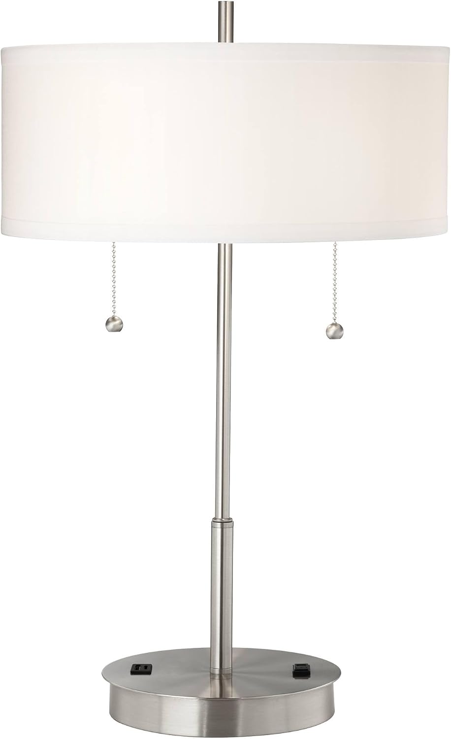 360 Lighting Nikola 23.75' High Modern Accent Table Lamp with USB Charging Ports A+C and AC Power Outlet Hotel Style Silver White Drum Shade Living Room Desk Bedroom House Bedside Nightstand Home