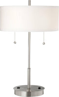 360 Lighting Nikola 23.75' High Modern Accent Table Lamp with USB Charging Ports A+C and AC Power Outlet Hotel Style Silver White Drum Shade Living Room Desk Bedroom House Bedside Nightstand Home