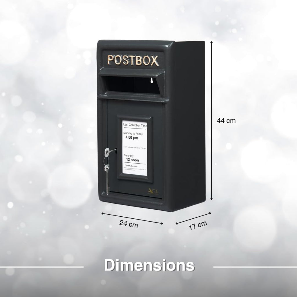 ACL Wall-Mounted Lockable Post Box - Durable Black Mailbox with Cast Iron Construction Secure Mail Storage (17D x 44H)
