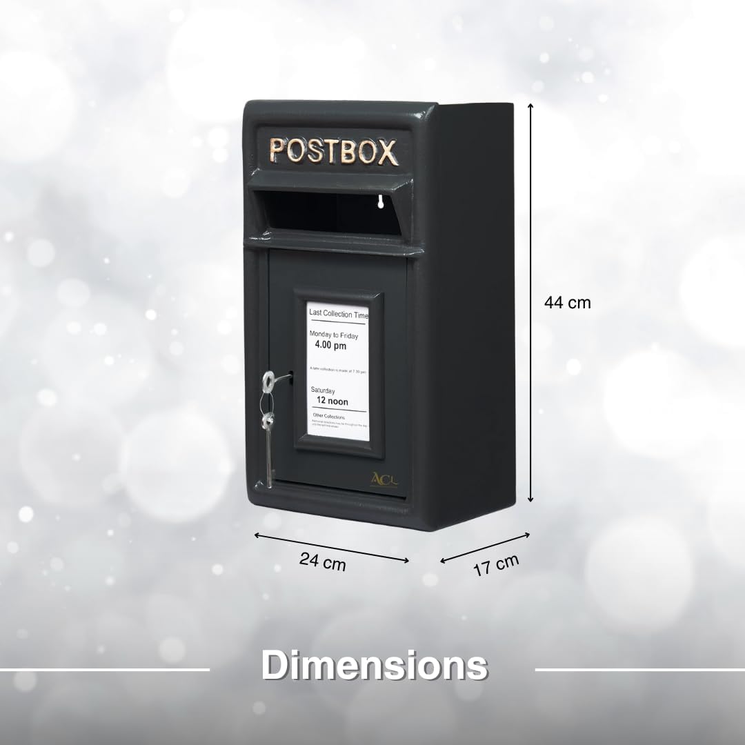 ACL Wall-Mounted Lockable Post Box - Durable Black Mailbox with Cast Iron Construction Secure Mail Storage (17D x 44H)