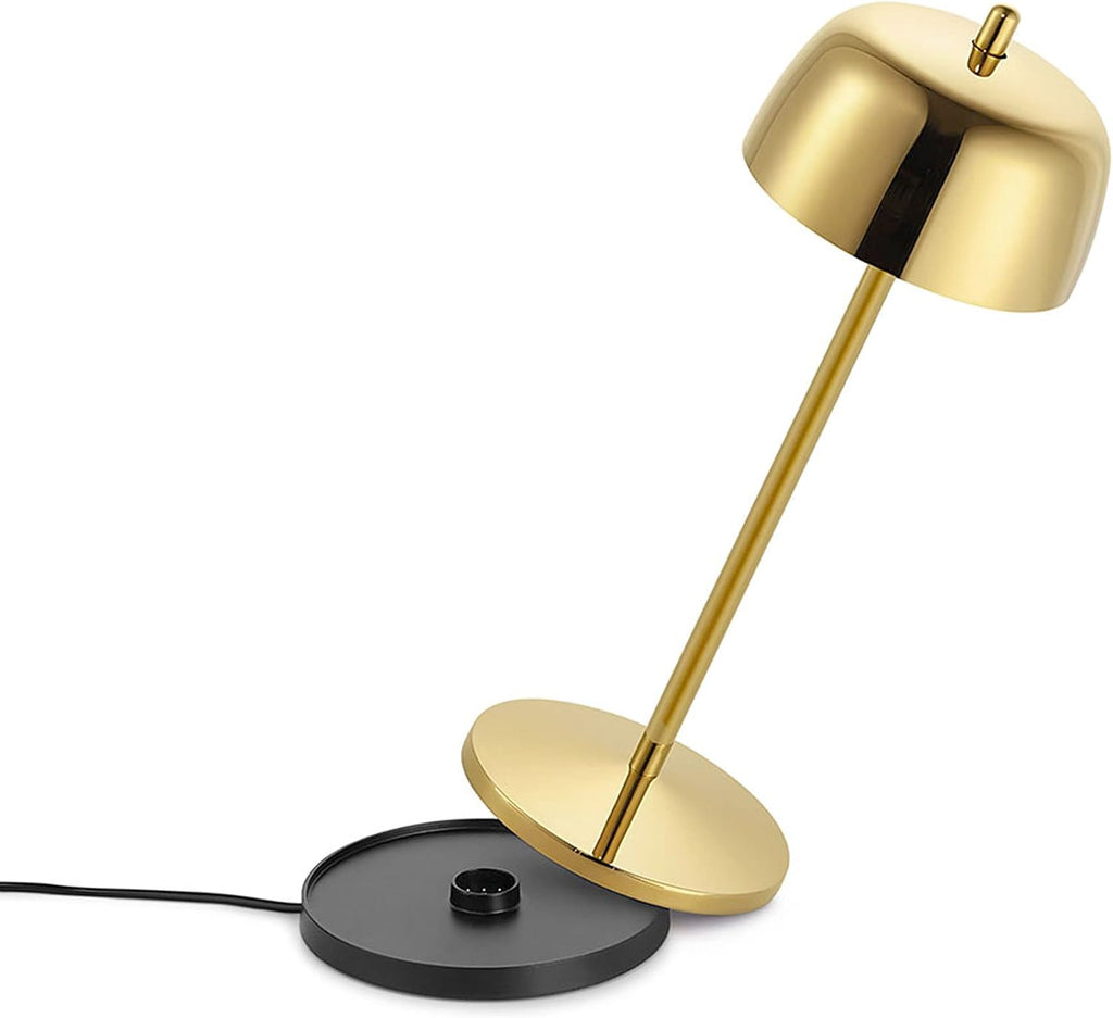 Theta Table lamp Dimmable Wireless LED New 2022 | US Plug | IP65 Protection, Indoor/Outdoor use | Contact Charging Base | Long Term up 12 Hours, US Plug Adapter (Gold)