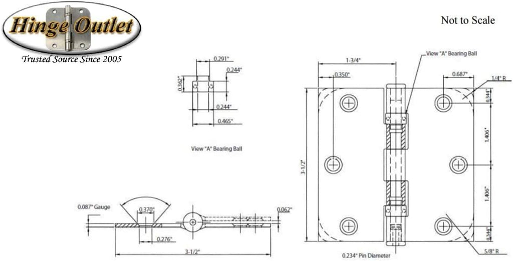 Hinge Outlet 3.5 Inch with 5/8 Inch Radius Ball Bearing Door Hinges, Heavy-Duty Steel, Removable Pin (Oil Rubbed Bronze, 20 Pack)