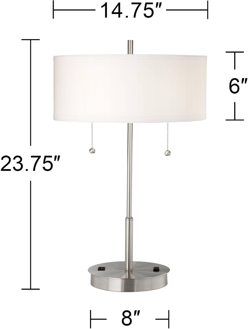 360 Lighting Nikola 23.75' High Modern Accent Table Lamp with USB Charging Ports A+C and AC Power Outlet Hotel Style Silver White Drum Shade Living Room Desk Bedroom House Bedside Nightstand Home