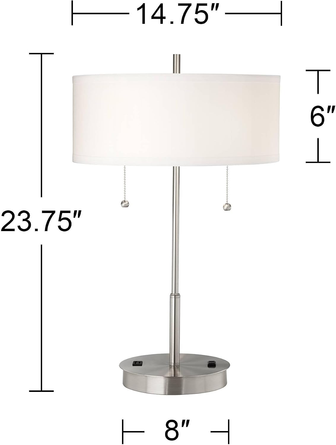 360 Lighting Nikola 23.75' High Modern Accent Table Lamp with USB Charging Ports A+C and AC Power Outlet Hotel Style Silver White Drum Shade Living Room Desk Bedroom House Bedside Nightstand Home