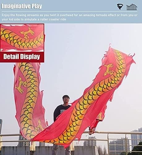 Dancing Dragon Ribbon Streamer, Dragon Silk Ribbon, Swing Fitness Dancing Dragon Ribbon Streamer, Dragon Head Silk Ribbon, Swing Ribbon Chinese Dancing Dragon Ribbon Streamer Outdoor Park(Red,Ft12m/39