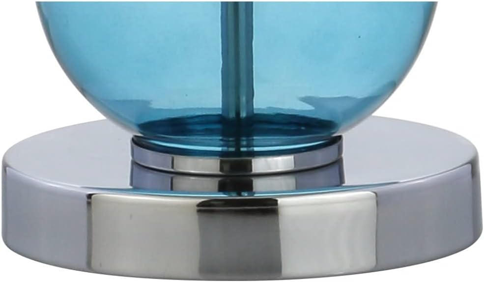 JONATHAN Y 27' Sky Blue/Chrome Triple-Sphere Glass Table Lamp Set of 2, Bedside, White Linen Shade, Modern Table Lamps for Living Room, Bedroom, Office, LED Bulbs Included (JYL1070C-SET2)