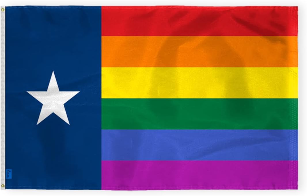 AGAS Large Texas Rainbow Flag 6x10 Ft - Printed 200D Nylon - Brass Grommets Stitched Edges - Texas Pride Banner for Indoor/Outdoor