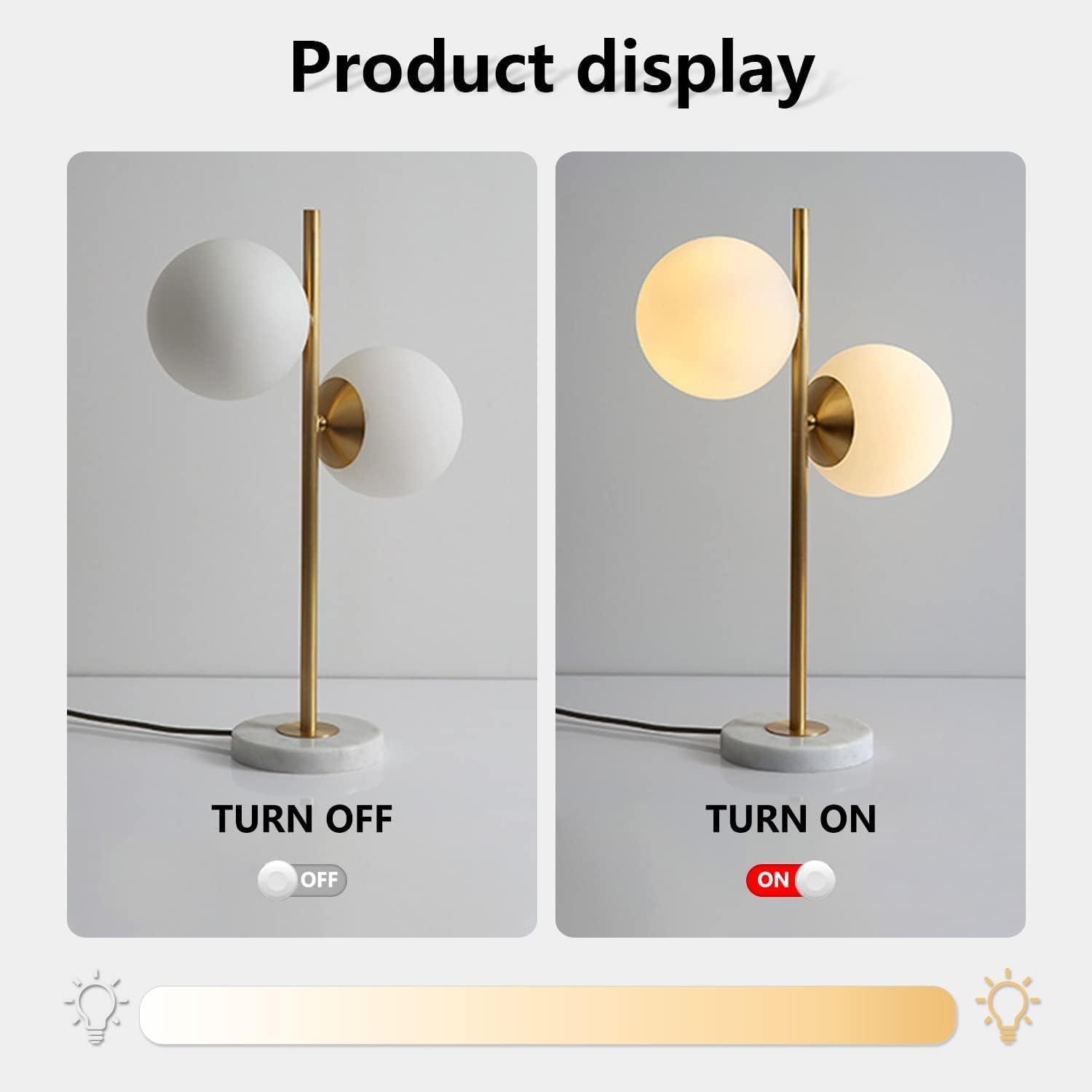 KCO Lighting Mid-Century Modern Table Lamp 2-Light Frosted Glass Globe Desk Lamp with Brushed Brass Finished Nightstand Bedside Lamp