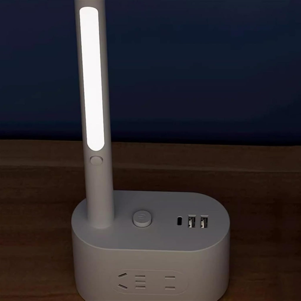 LED Desk Lamp LED Desk Lamps for Home Office - 2 USB Charging Port and AC Power Outlets, Button Switch Dimmable 3 Color Modes, Night Light and Phone Holder Desk Lamp