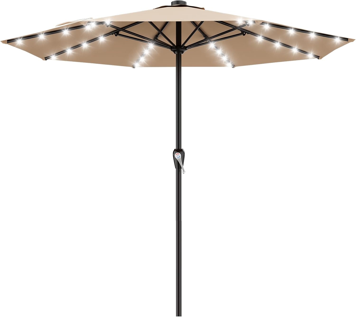 AreShark 12FT Large Patio Umbrella with Solar Lights, Solar Powered Outdoor Umbrella with Crank, Patio Table Market Umbrellas for Garden, Deck, Backyard, Pool and Beach, Beige