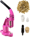 9mm Rivets Kit (1000 Sets) with Hand Press Machine, Dies and Hole Punch. Leather Rivets Single Round Cap Metal Stud Fasteners for Bag Belt Wallet Jeans(PinkPress& Gold Rivets)