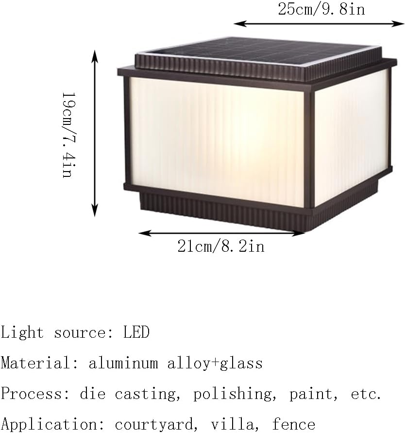 Solar Post Lights - Waterproof Aluminum Column Lamp with Glass Shade for 4x4, 5x5, or 6x6 Wooden Posts Perfect for Gardens, Yards, and Patios(25cm)