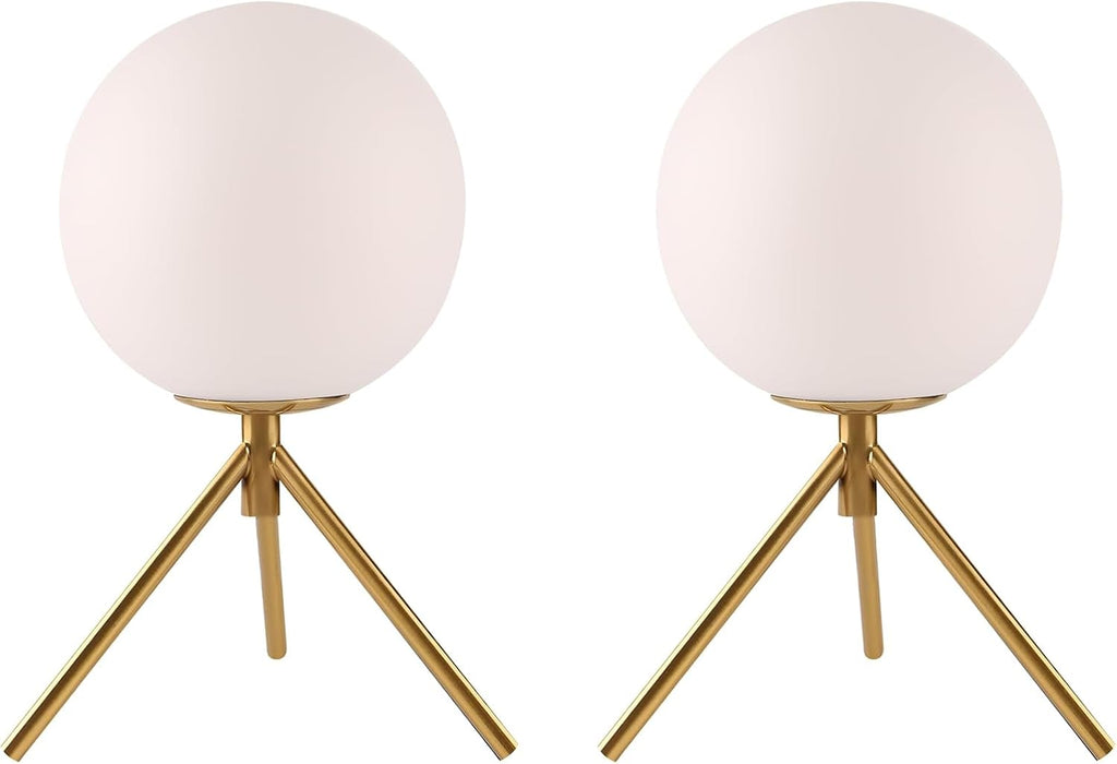 Gold Table Lamps Set of 2, Mid Century Modern Globe Desk Lamp with Milk White Glass Shade Metal Tripod Base, Vintage Bedside Lamp Small Round Table Lamps for Bedroom Living Room Study
