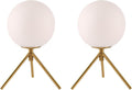 Gold Table Lamps Set of 2, Mid Century Modern Globe Desk Lamp with Milk White Glass Shade Metal Tripod Base, Vintage Bedside Lamp Small Round Table Lamps for Bedroom Living Room Study