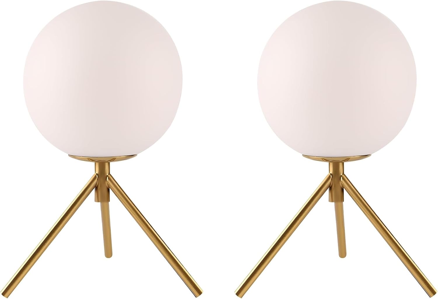 Gold Table Lamps Set of 2, Mid Century Modern Globe Desk Lamp with Milk White Glass Shade Metal Tripod Base, Vintage Bedside Lamp Small Round Table Lamps for Bedroom Living Room Study