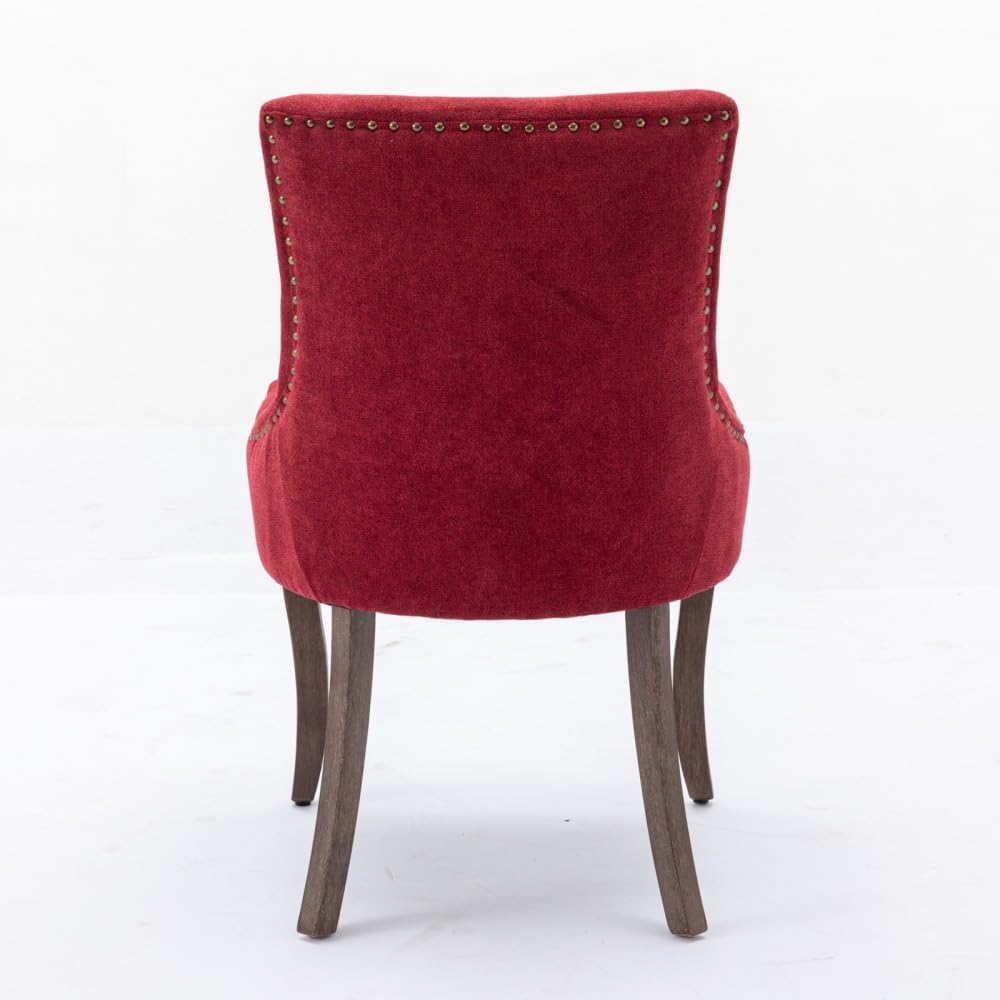 Dining Chairs Set of 2, Thickened Fabric Upholstered Chair with Neutral Solid Wood Legs & Bronze Nailhead Trim, Comfortable Accent Chairs for Dining Room/Kitchen/Living Space(Burgundy + Fabric)