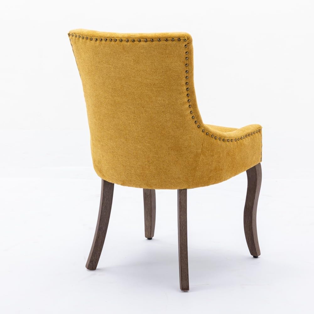 Dining Chairs Set of 2, Thickened Fabric Upholstered Chair with Neutral Solid Wood Legs & Bronze Nailhead Trim, Comfortable Accent Chairs for Dining Room/Kitchen/Living Space(Golden + Fabric)