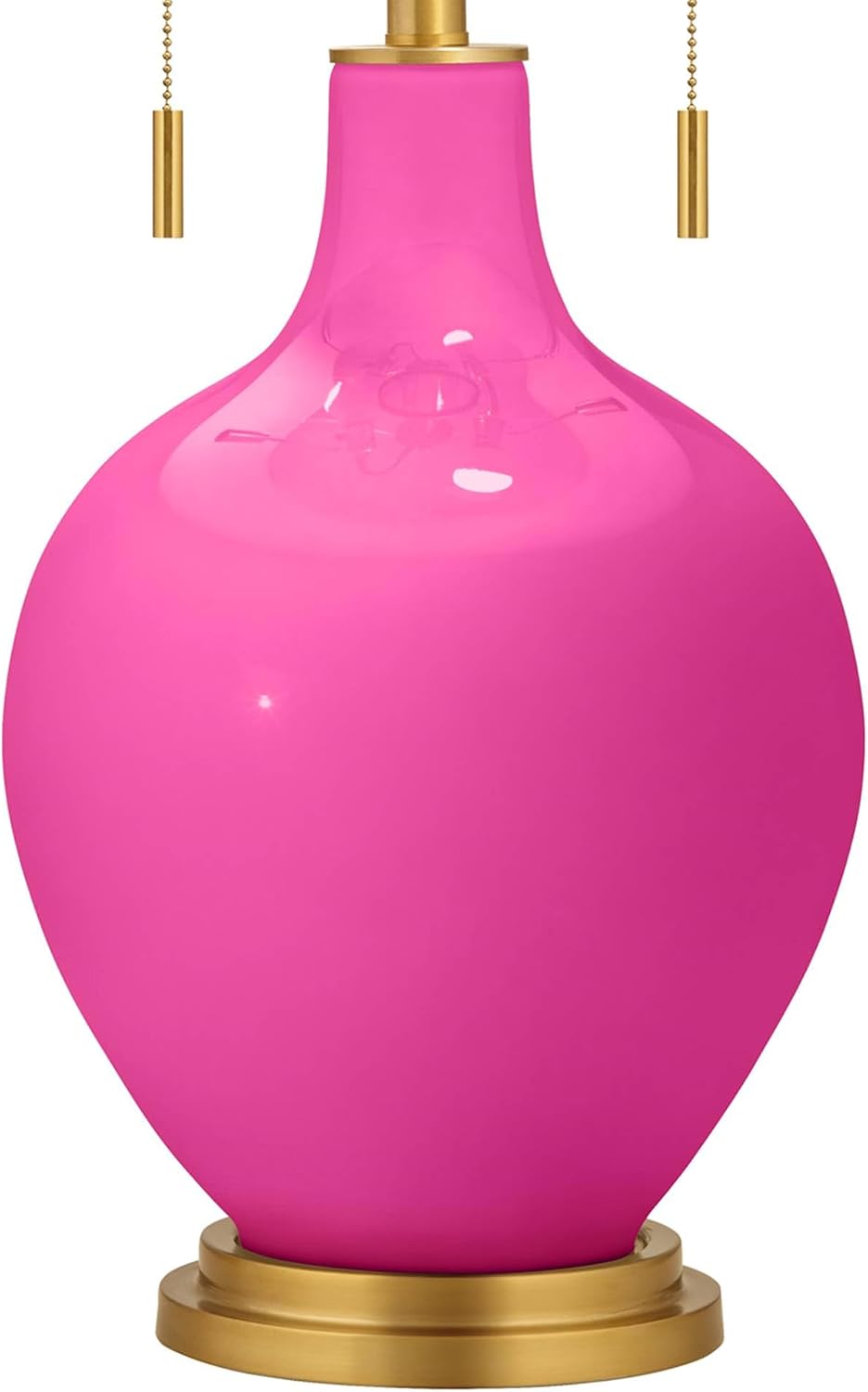 Color + Plus Toby 28' Tall Modern Glass Table Lamp Pull Chain Fuchsia Pink Gold Brass Finish Single Fabric White Shade Living Room Bedroom Bedside Nightstand House Office Family Reading Kitchen
