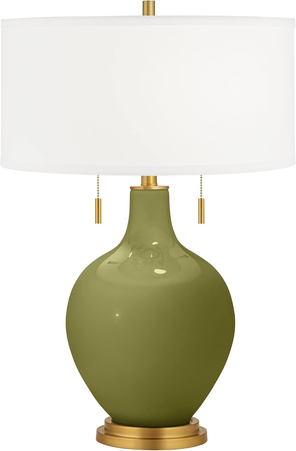 Color + Plus Toby 28' Tall Modern Glass Table Lamp Pull Chain Rural Green Gold Brass Finish Single Fabric White Shade Living Room Bedroom Bedside Nightstand House Office Family Reading Kitchen