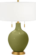 Color + Plus Toby 28' Tall Modern Glass Table Lamp Pull Chain Rural Green Gold Brass Finish Single Fabric White Shade Living Room Bedroom Bedside Nightstand House Office Family Reading Kitchen