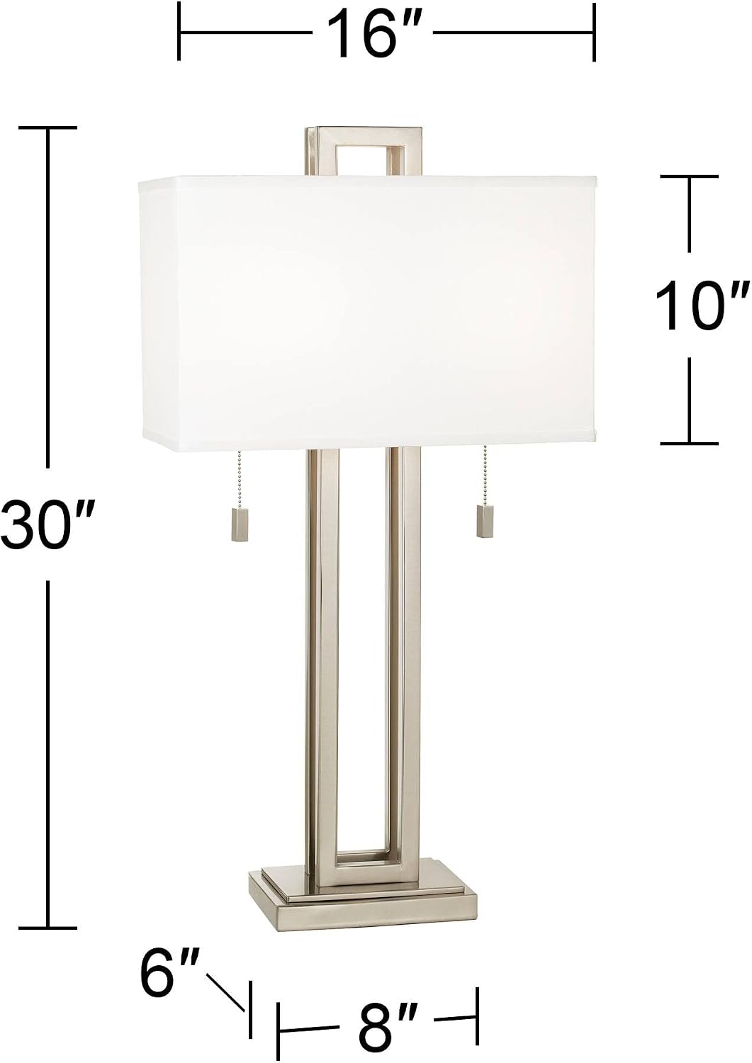 Possini Euro Design Gossard 30' Tall Rectangle Large Modern End Table Lamps Set of 2 Pull Chain Silver Brushed Nickel Finish Metal White Shade Living Room Bedroom Bedside Nightstand House Office