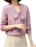 Women's Bow Streamer Silk Shirt Spring and Summer Loose Long Sleeves Soft and Elegant Business Top