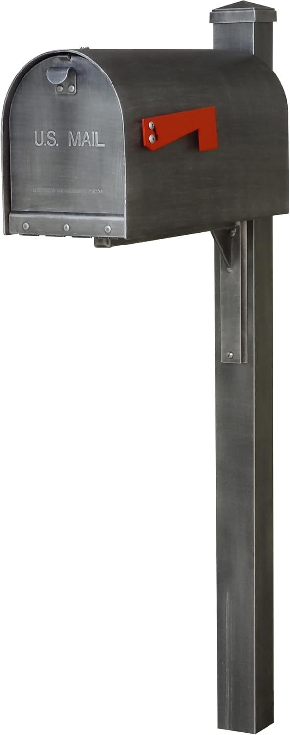 Special Lite Titan Curbside Mailbox with Wellington Post - Swedish Silver Steel/Aluminum Mailbox with Post - SCH1016S_SPK720-SW