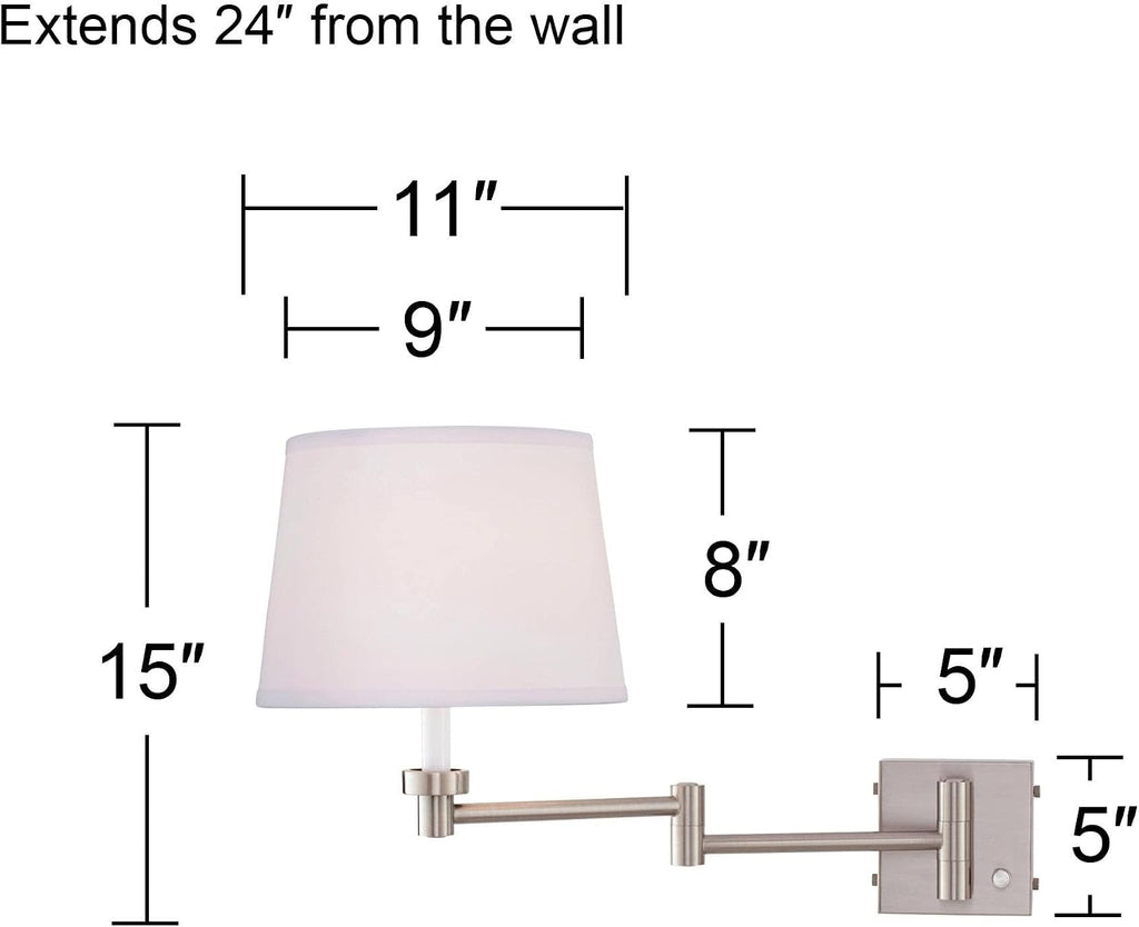 360 Lighting Vero Modern Swing Arm Wall Lamp with USB Charging Port Brushed Nickel Plug-in Light Fixture White Drum Shade for Bedroom Bedside House Reading Living Room Home Hallway Dining