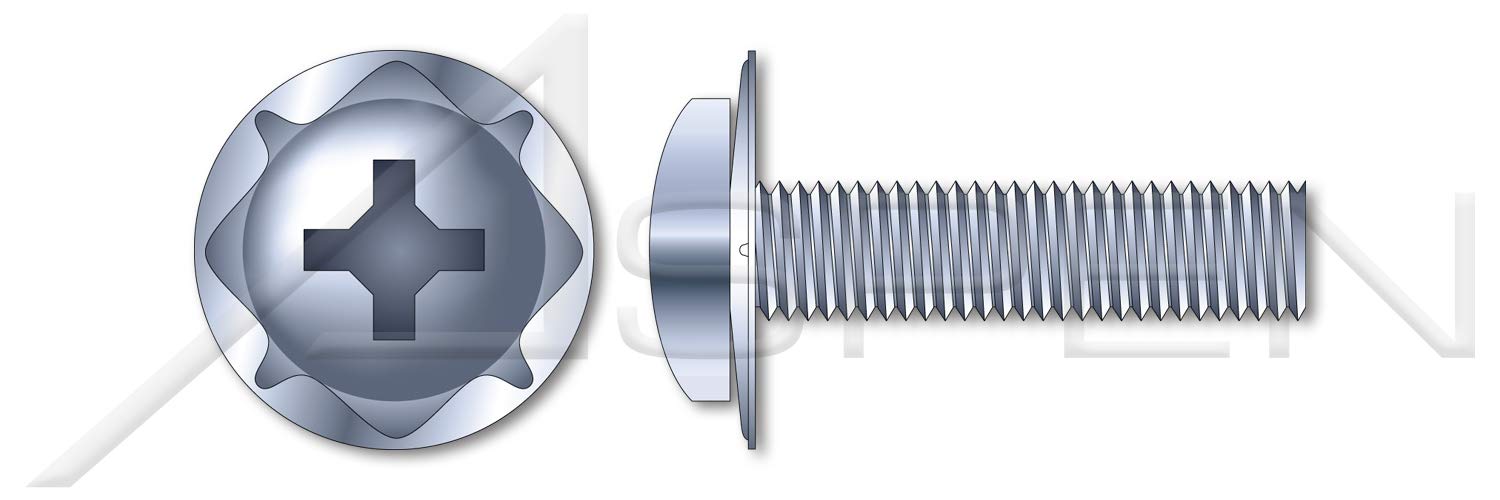 (4000 pcs) #10-32 X 5/8', SEMS Square Cone Washer Machine Screws, Pan Phillips Drive, Steel, Zinc Plated and Baked