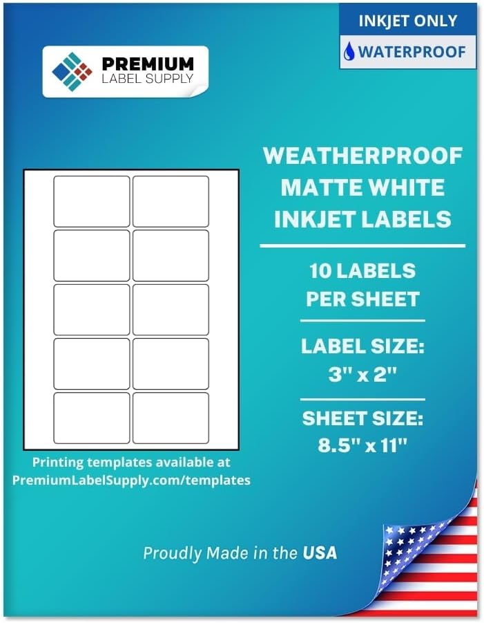 Premium Label Supply Waterproof Matte White Sticker Labels – 3' x 2' – Inkjet Printers Only – (10 per Sheet), 1000 Sheets - 10,000 Total Adhesive Labels