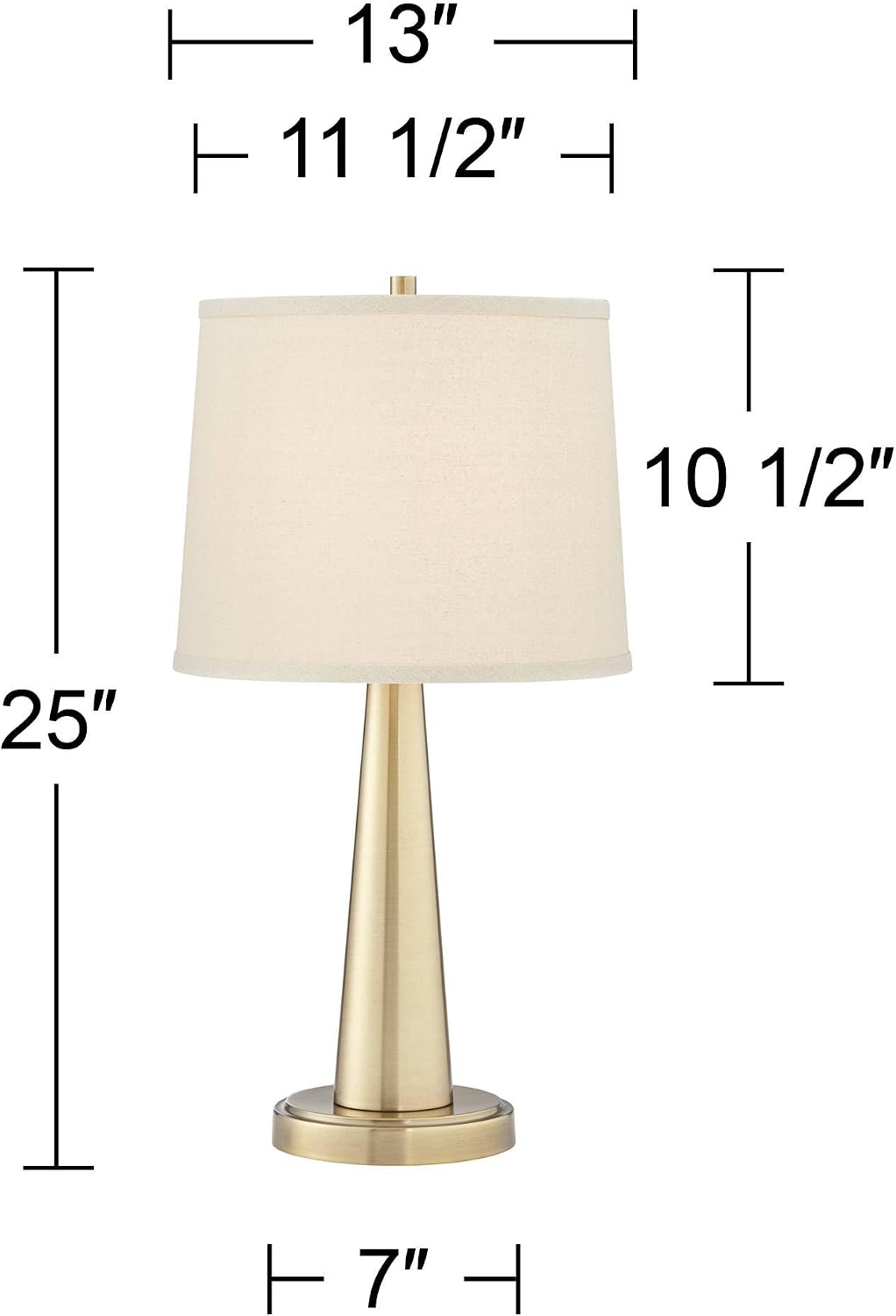 360 Lighting Karla 25' Tall Set of 2 Modern Table Lamps with USB Ports A+C Charging Brass Gold Metal Beige Fabric Drum Shade for Bedroom Living Room House Desk Bedside Nightstand Office Family