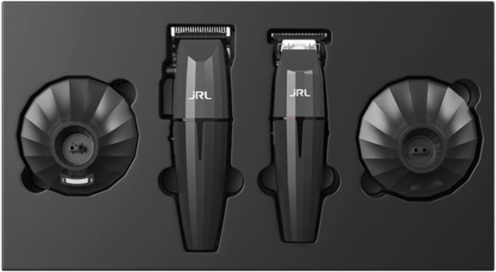 JRL Professional Cordless Hair Clipper & Trimmer Combo Set with Smart-Clip™ Adaptive Motor Technology to Prevent Snagging & Stalling, Onyx Series Barber Hair Cutting Kit, Precision Fade Blade, Black