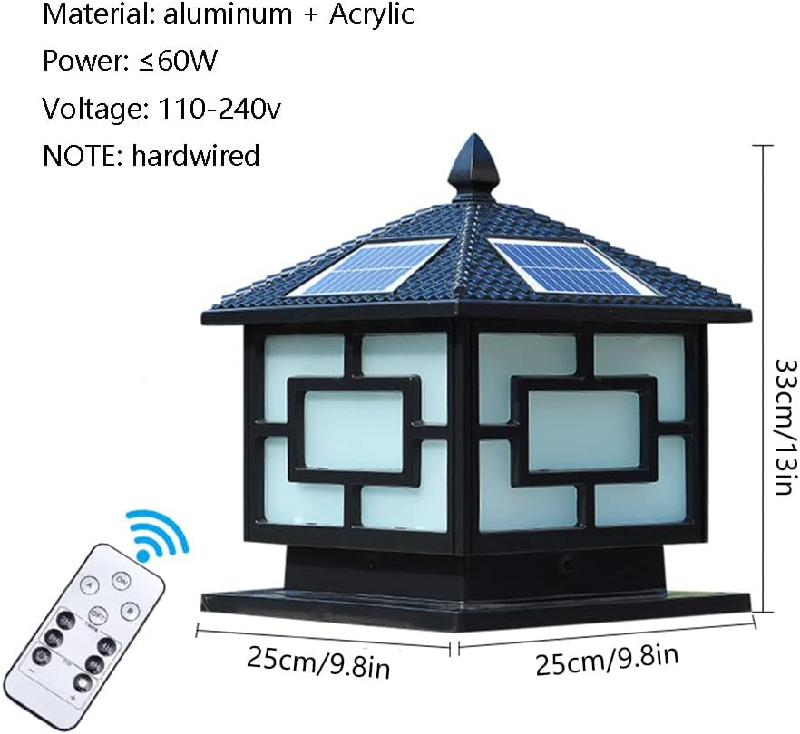 Lighting Waterproof IP54 Exterior Pillar Lights Brushed Bronze Finish Aluminum Fence Cap Light Outdoor European Solar Post Light Fits 4x4 5x5 6x6 Wooden Posts Fence