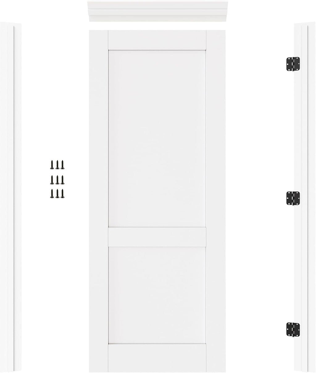 32' x 80' Prehung Door 2-Panel Slab Doors with Jamb Kit, Solid Core MDF Interior Door for Bathroom Pantry Laundry, Home Doors, White Primed Easy Assemble - Right Handed