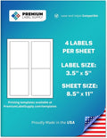 Premium Label Supply White Sticker Mailing/Shipping Labels – 3.5' x 5' – Laser/Inkjet Compatible – (4 per Sheet), 1000 Sheets - 4,000 Total Adhesive Labels