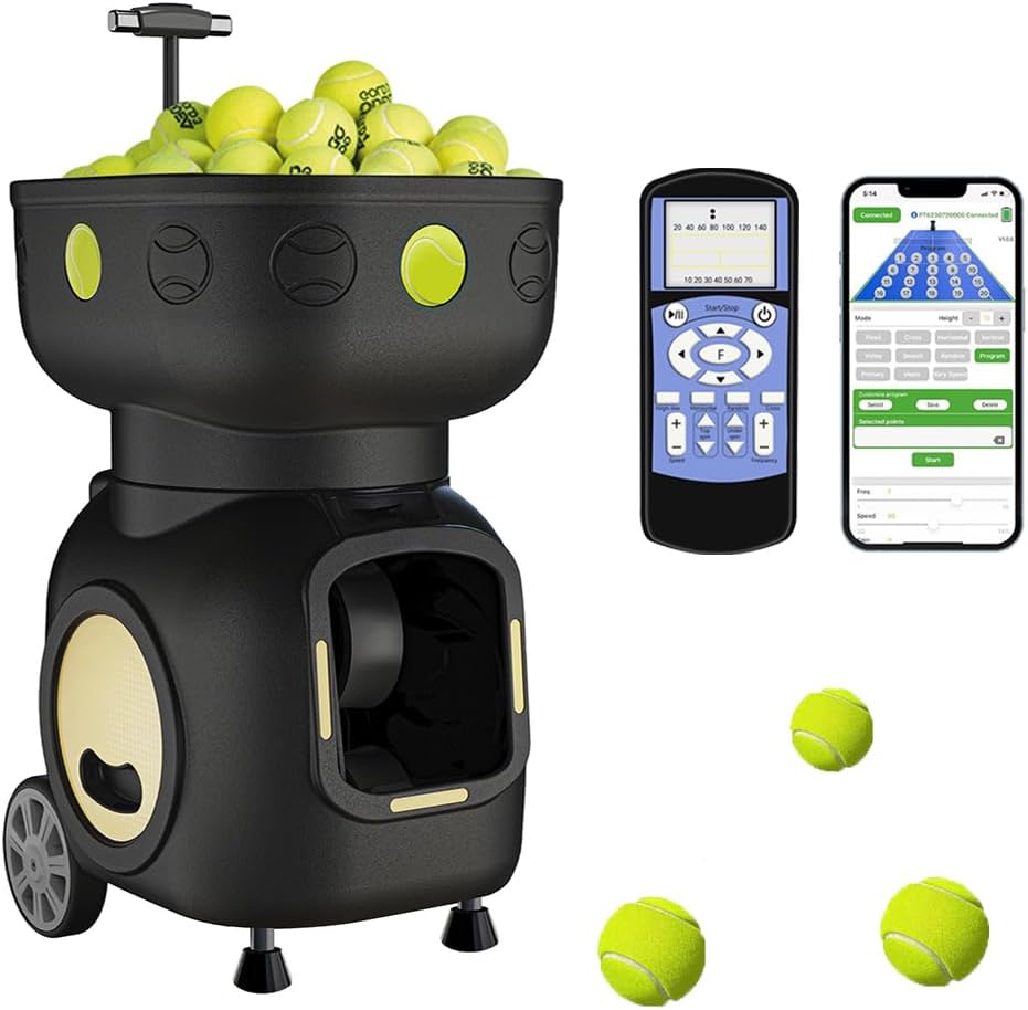 Tennis Ball Machine Advanced Smart Programming- High Capacity with App/Remote, Adjustable Serve Speed & Outdoor Training for All Skill Levels (Beginners to Intermediate Players) (T3)