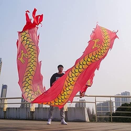 Dancing Dragon Ribbon Streamer, Dragon Silk Ribbon, Swing Fitness Dancing Dragon Ribbon Streamer, Dragon Head Silk Ribbon, Swing Ribbon Chinese Dancing Dragon Ribbon Streamer Outdoor Park(Red,Ft12m/39