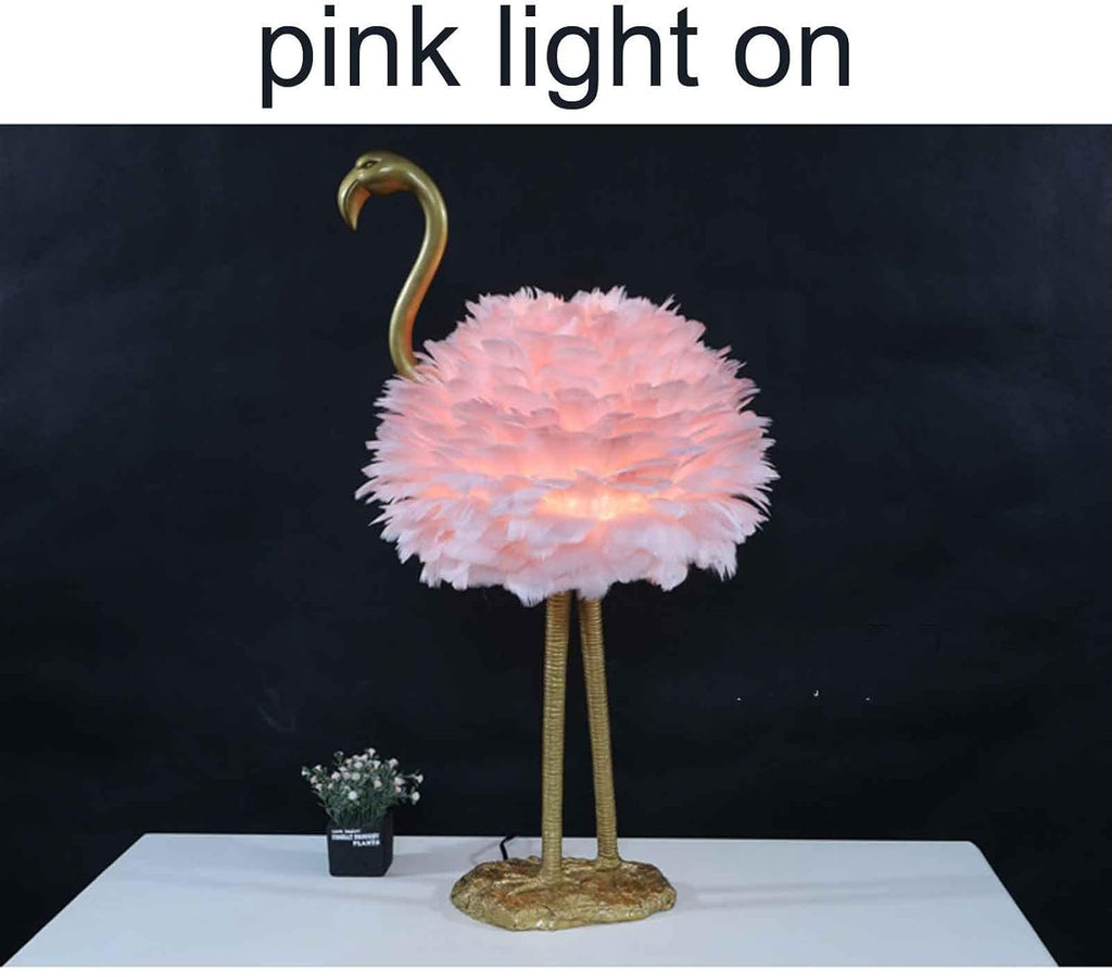 Feather Lamp Led Desk Lamp Flamingo Shape with Remote Control, Bedside Table Lamp Decoration Light for Bedroom House Dining Room, 3 Colors (Color : Pink, Size : Button Switch)