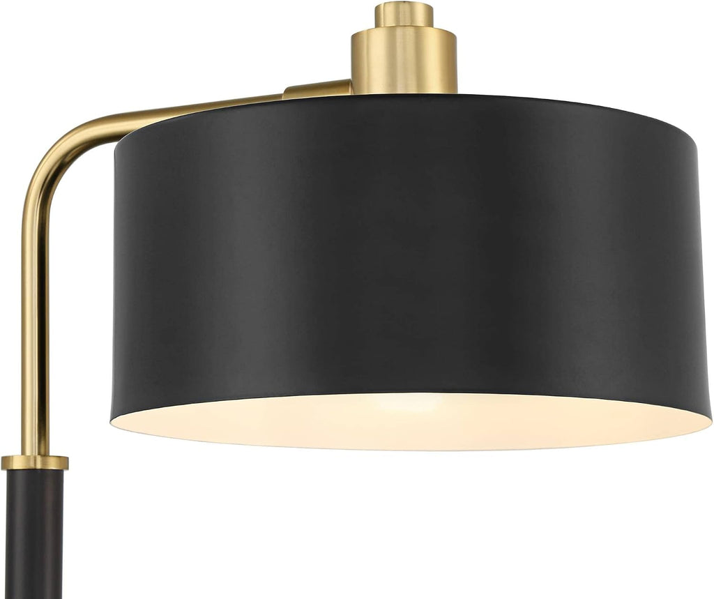 Possini Euro Design Myles 24' High Mid Century Modern Desk Lamp with USB Charging Ports A+C Black Gold Metal Drum Shade Decor for Bedroom Living Room Bedside Nightstand House Home Office