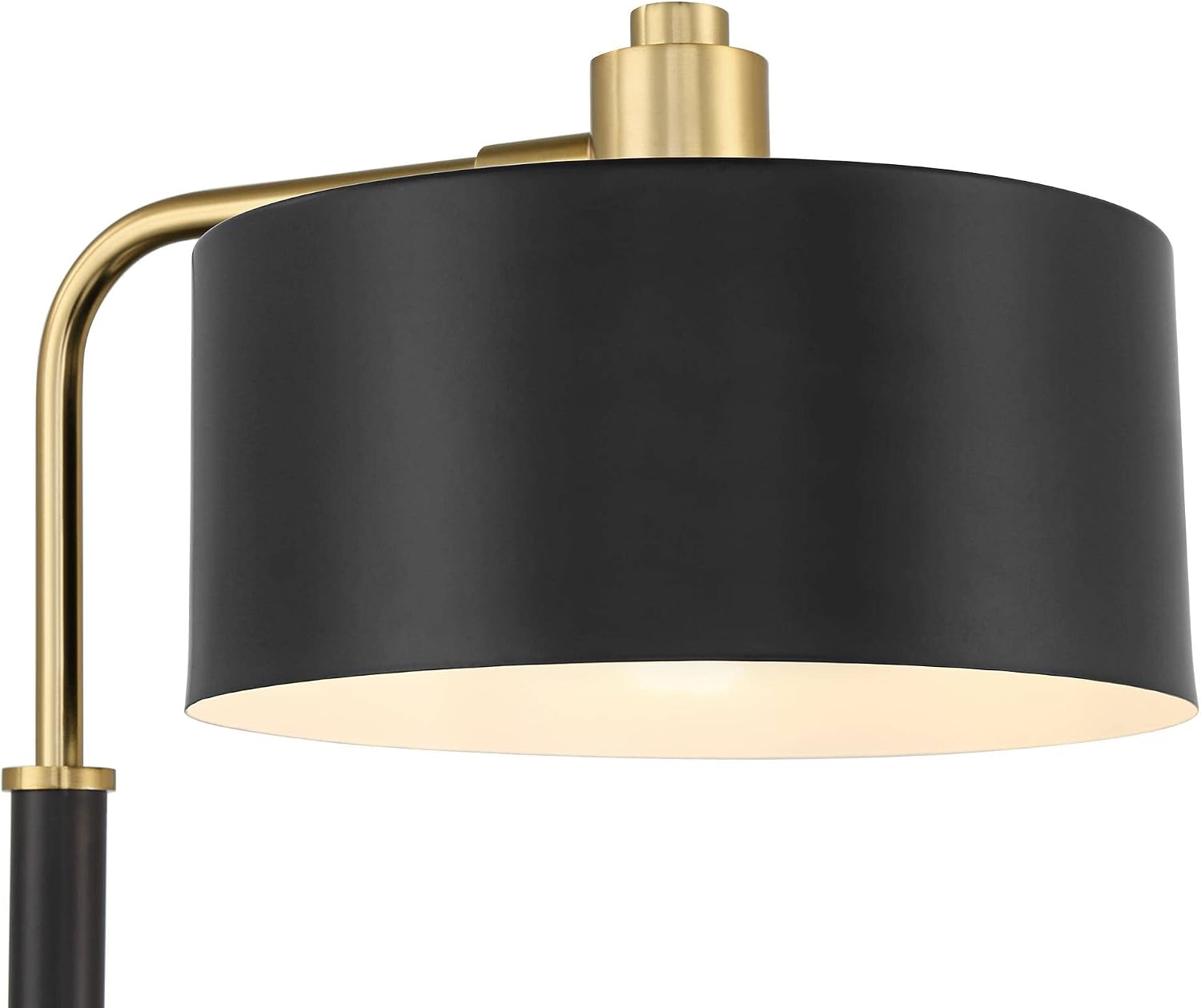 Possini Euro Design Myles 24' High Mid Century Modern Desk Lamp with USB Charging Ports A+C Black Gold Metal Drum Shade Decor for Bedroom Living Room Bedside Nightstand House Home Office