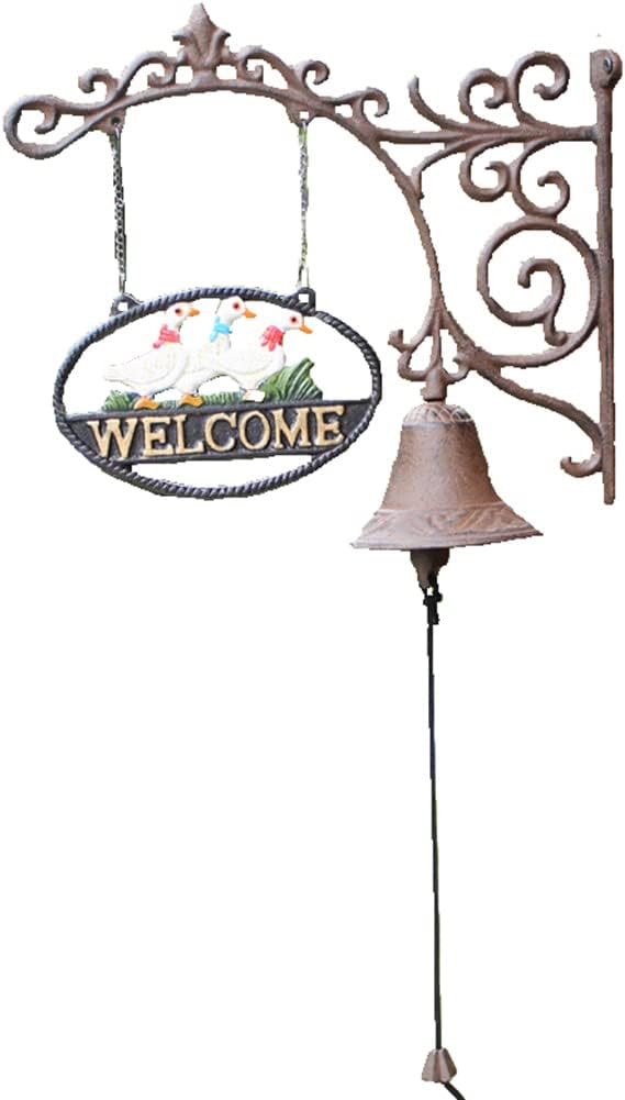Door Bell, Decoration Bell with Bracket, Vintage Door Bell,Manual Doorbell， Decorative Chime Three Ducks Hand Bell Welcome Sign Manual Door Bell Retro Garden Wall Decoration Wall Hanging Gift Outdoor