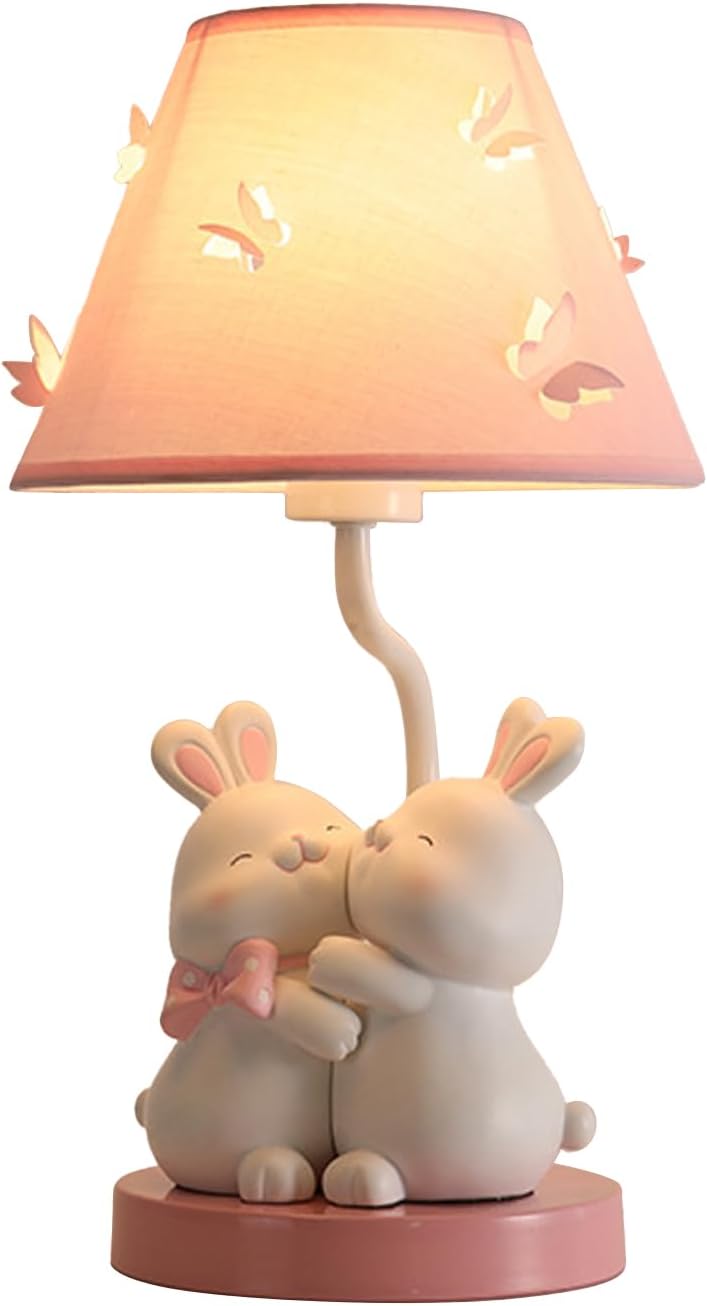 Pink Rabbit Lamp Cute Bunny Night Light Girl Lamp, Cartoon Animal Nightstand Lamps Bedside Table Lights, Children's Room Desktop Accent Lighting for Bedroom Dining Room Office Dorm