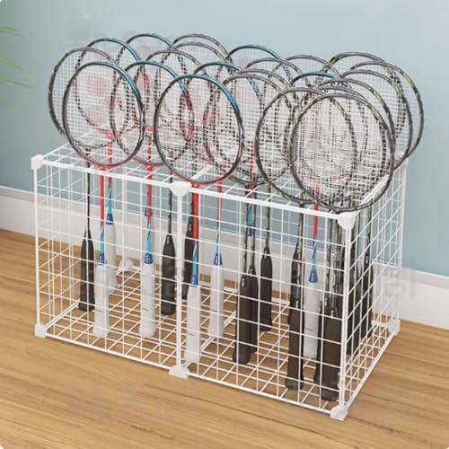 Large Capacity Sports Badminton Racket Holder Cart - Tennis Racket Storage Rack & Display Stand for School Playground, Training Equipment Organizer (White)